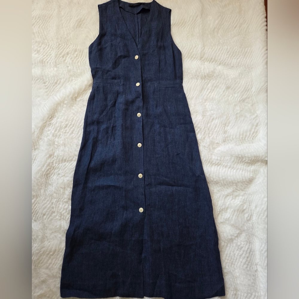 Jenni Kayne Indigo Button-Front Linen Midi Dress - Picture 5 of 15